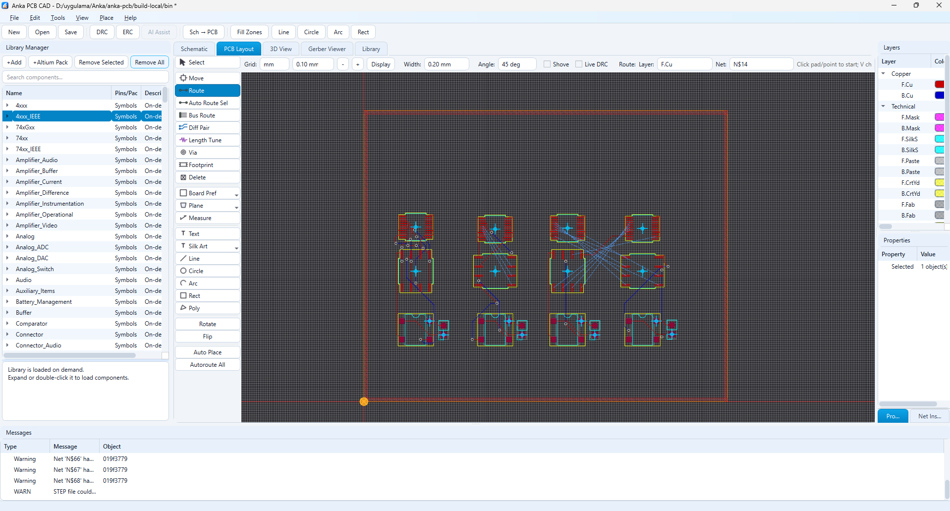 Anka PCB CAD layout ekranı